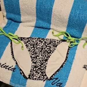 Black & White Floral Bikini Bottom with Green Ties